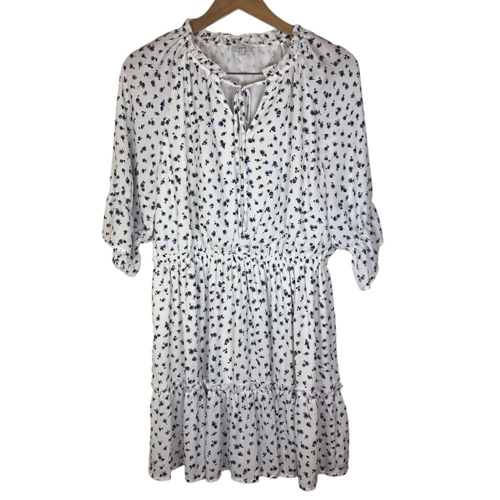 VOY Womens Lined Floral Blue White Dress Size Large Spring Summer Comfy